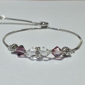 Purple & White Crystals Box Chain Bolo Bracelet